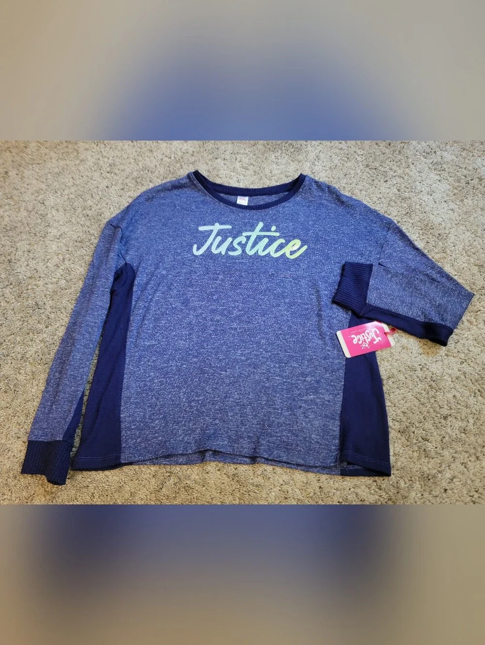 Justice Blue Heather Long Sleeve Top with Gradient Logo 16/18 NWT!
